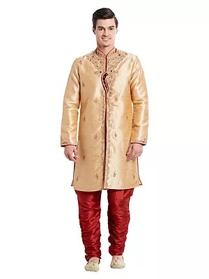 Men's Silk Sherwani with Intricate Embroidery and Handwork for Weddings & Celebrations