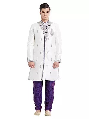 Embroidered Silk Sherwani for Men: Ideal Wedding Groom Attire with Intricate Handwork