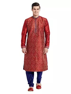 Men's Art Silk Kurta Set with Rich Embroidery for Festive & Wedding Occasions