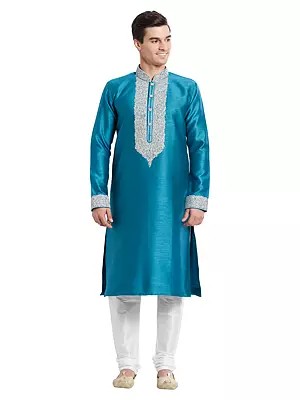 Men's Art Silk Kurta Set with Intricate Embroidery