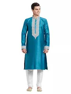 Premium Art Silk Kurta Set For Men With Intricate Embroidery Designer Ethnic Wear For Wedding Festive And Traditional Celebrations