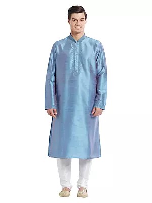 Traditional Men's Silk Kurta Set with Detailed Embroidery for Events