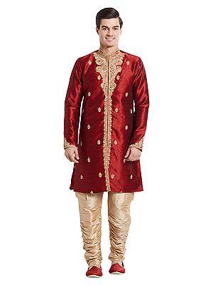 Embroidered Silk Sherwani for Men: Traditional Festive & Wedding Ensemble