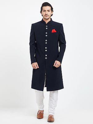 Elegant Navabi Sherwani & Churidar Set: Traditional Royal Wedding Outfit for Men