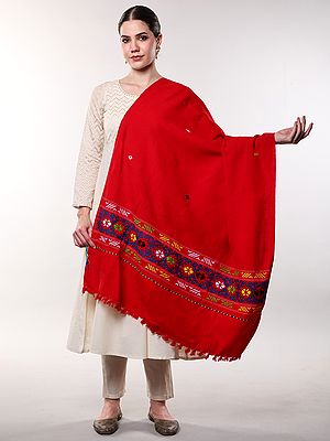 Goji-Berry Cotton Shawl with Woven Border from Manipur