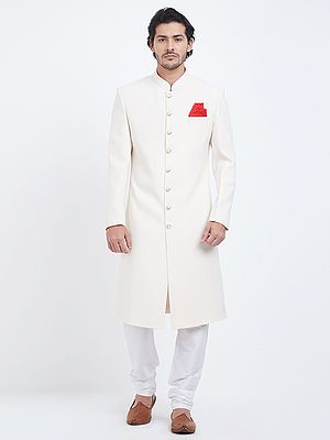 Men's Art Silk Navabi Sherwani Set with Churidar Pajama - Groom Ensemble