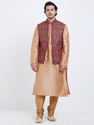 Designer Traditional Wear: Art Silk Kurta Pajama & Embroidered Nehru Jacket for Men