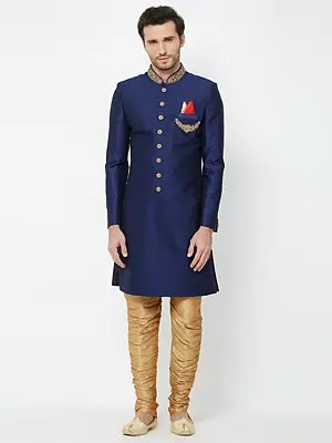 Indo Western Sherwani Ensemble for Men with Detailed Hand Embroidery