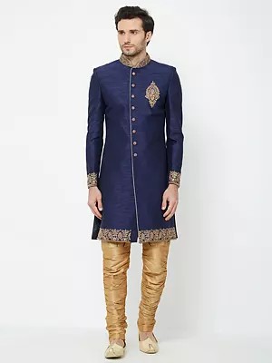 Elegant Men's Navy Sherwani for Wedding & Traditional Celebrations