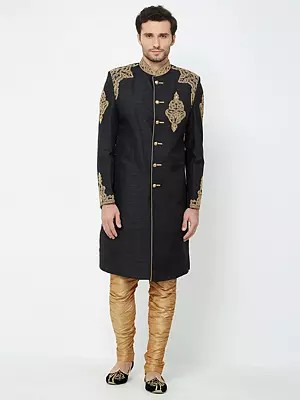 Art Silk Sherwani Ensemble: Luxury Groom Attire for Ceremonial Events