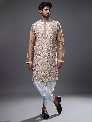 Men's Silk Embroidered Kurta with Patiala Set - Traditional Festive Wear