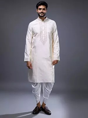 Men's Silk Embroidered Kurta with Patiala Pants - Traditional Celebration Attire