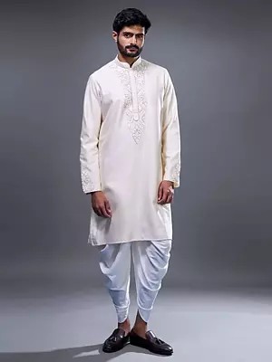 Silk Kurta with Patiala: Men's Traditional Embroidered Ensemble