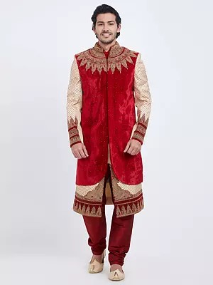 Brocade Sherwani With Churidar Pajama Set - Groom Attire for Men