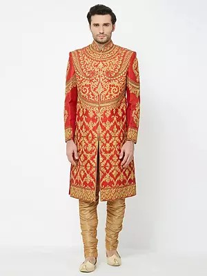Crimson Embroidered Sherwani Ensemble for Formal Occasions
