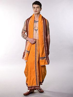 Traditional Woven Temple Border Dhoti and Angavastram Set