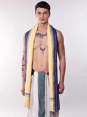 Traditional Cotton Angavastram with Thread woven Temple and Rudraksha Border