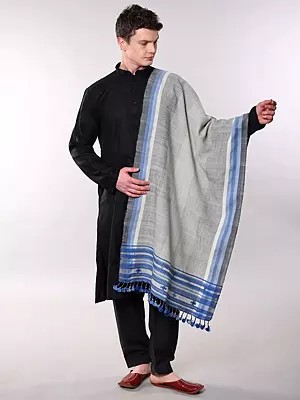 Kutch Stole with Woven Stripes Border and Tassels (Unisex)