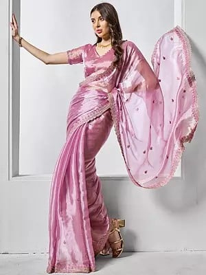 Designer Embroidery Work Fancy Wedding Wear Burberry Silk Saree With Blouse