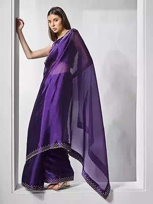 Honey-Flower Burberry Silk Embellished Stone Work Designer Party Wear Saree With Matching Blouse