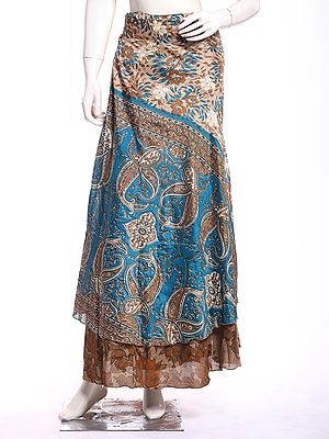 Double Layer Wrap-Around Long Skirt with Floral Print