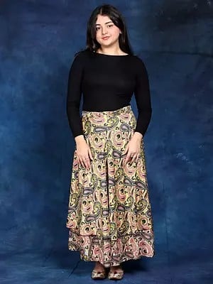 Double Layer Wrap-Around Long Skirt with Floral Print