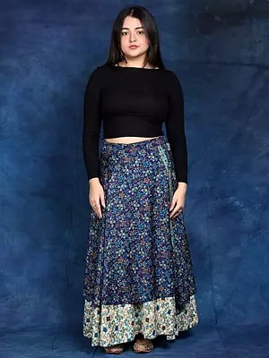 Double Layer Wrap-Around Long Skirt with Floral Print