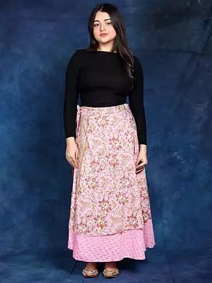Double Layer Wrap-Around Long Skirt with Floral Print