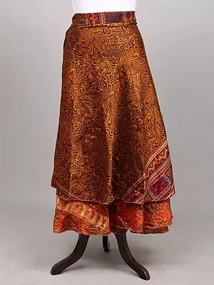 Double Layer Wrap-Around Long Skirt with Floral Print