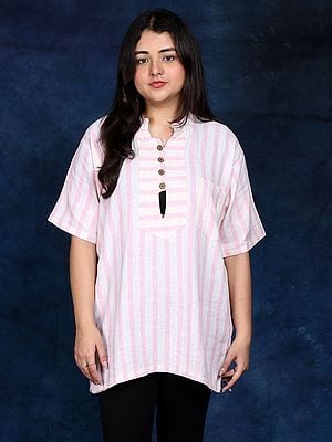 Stripe Woven Short Kurti with Front Pocket