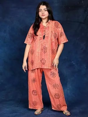 Cotton Palazzo Co-Ord Set with Block Printed Auspicious Symbols