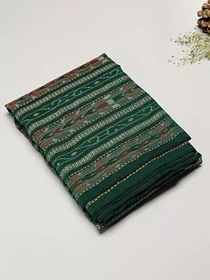 Bistro-Green Pure Cotton Sambalpuri Fabric with Ikat Weave