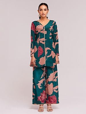 Designer Crepe Printed Top With Pant Co-Ord Set For Casual Occasion