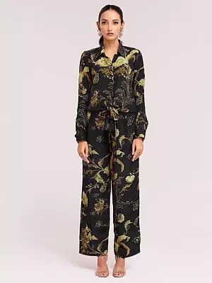 Floral Print Designer Crepe Indo-Western Top With Pant Co-Ords Set For Party Occasion