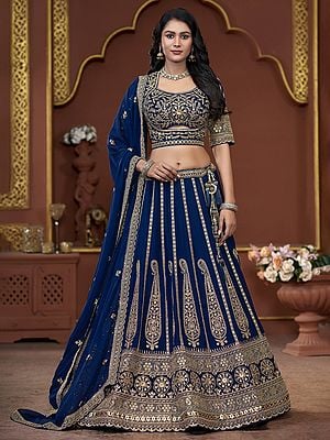 Heavy Sequins And Thread Work Georgette Party Wear Lehenga Choli With Matching Dupatta