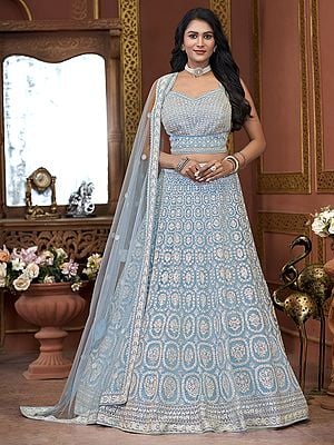 Premium Net All Over Heavy Zarkan Work Designer Party Wear Lehenga Choli With Attractive Dupatta