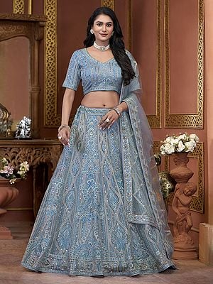 Premium Net Heavy Zarkan And Sequins Work All Over Party Wear Lehenga Choli With Attractive Dupatta