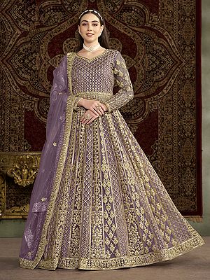 Net Heavy Sequins And Embroidery Work Attractive Wedding Wear Gown With Dupatta