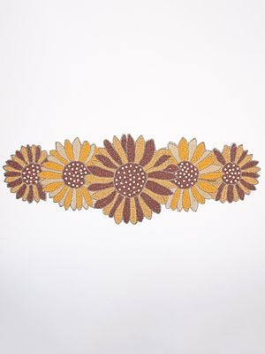 Golden Daisy Floral Bead Embroidered Dining Table Runner
