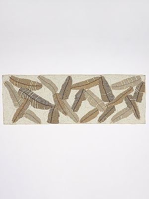 Snow-White Rectangle Shaped Table Runner with Bead Embroidered Leaves