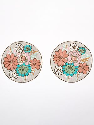 Beaded Embroidered Floral Round Table Mat (Set of 2)