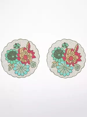 Scalloped Border Round Table Mat with Beads Embroidery (Set of 2)