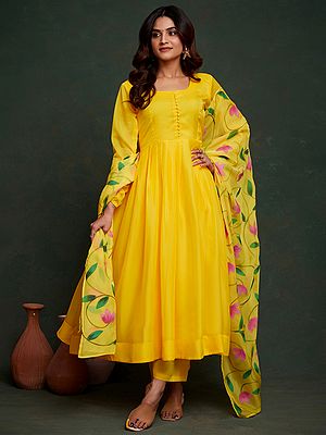 Bright-Sun Attractive Solid Viscose Organza Festive Wear Designer Suit With Floral Dupatta