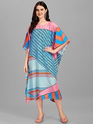 Multicolor Midi Kaftan with Printed Stripes