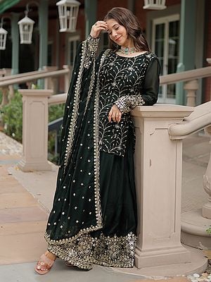 Navy-Blue Muslin Embroidered Kurti Set for Women | Exotic
