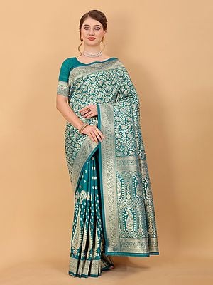 Paisleys Motifs All Over Attractive Festive Wear Kanjivaram Silk Saree With Contrast Rich Pallu