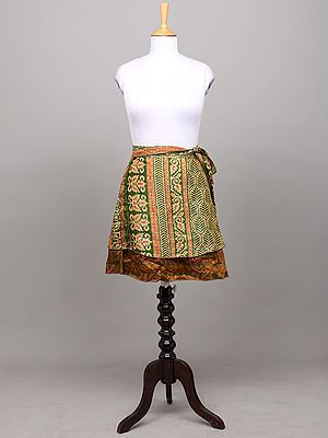 Willow-Bough Double Layer Wrap Mini Skirt with Floral Motifs