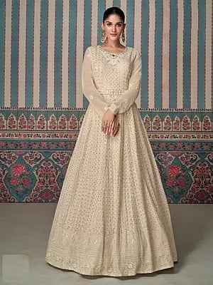 Embroidery And Sequins Work Designer Wedding Wear Georgette Gown With Matching Dupatta
