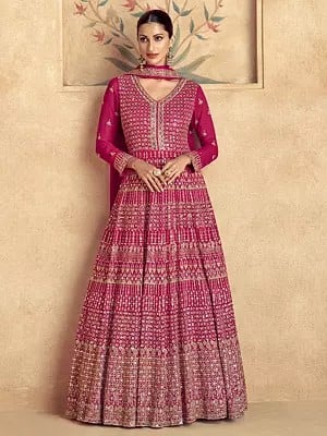 Attractive Embellished Sequins And Embroidery Work Wedding Wear Gown With Matching Dupatta