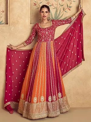 All Over Sequins And Embroidery Work Party Wear Gown With Attractive Dupatta
